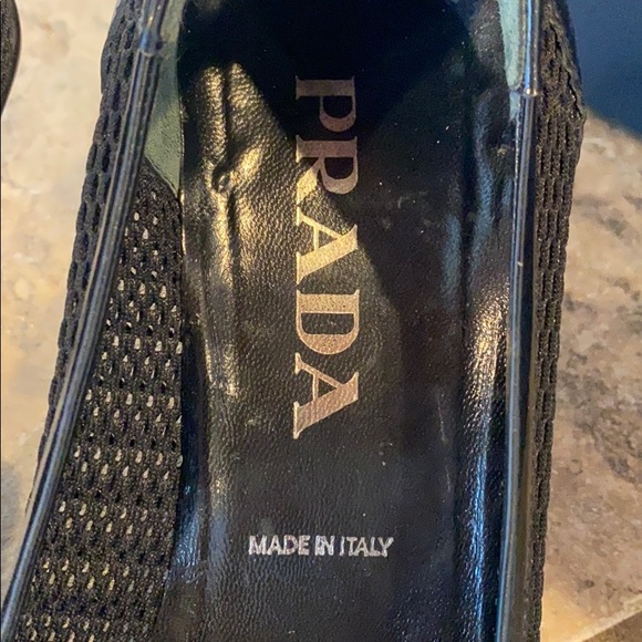 Prada square toed black mesh shoes w/rubber bottom - Picture 2 of 6